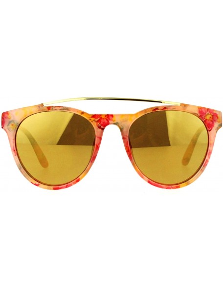 Aviator Floral Flower Print Womens Sunglasses Retro Metal Top Bar Round Aviator - Pink Florals (Gold Mirror) - C6188G67HAH $1...