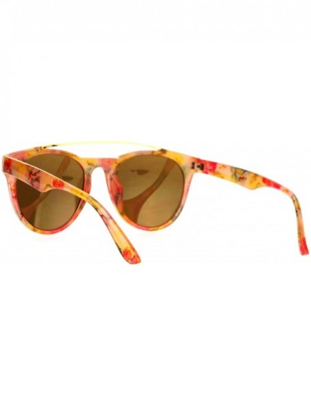 Aviator Floral Flower Print Womens Sunglasses Retro Metal Top Bar Round Aviator - Pink Florals (Gold Mirror) - C6188G67HAH $1...