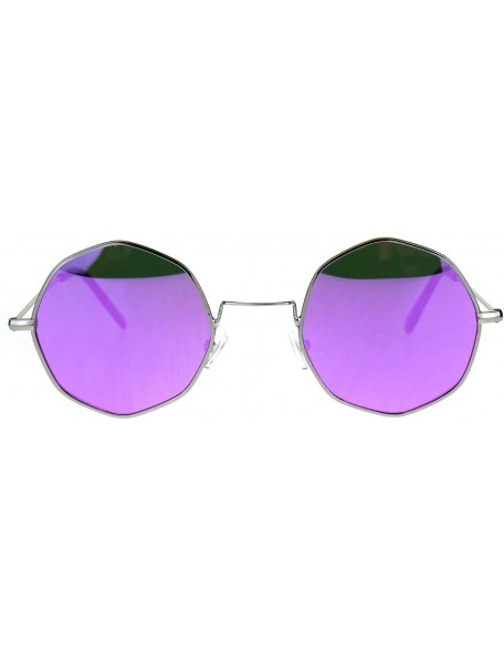 Round Round Octagon Shape Sunglasses Vintage Thin Metal Fashion Mirror Lens - Silver (Purple Mirror) - CO1806ACX50 $7.82