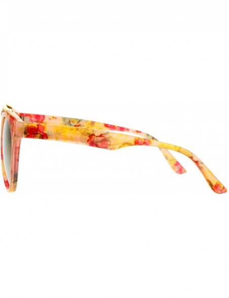 Aviator Floral Flower Print Womens Sunglasses Retro Metal Top Bar Round Aviator - Pink Florals (Gold Mirror) - C6188G67HAH $1...