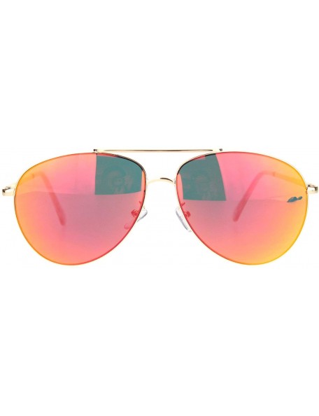 Aviator Color Reflective Mirror Officer Style Cop Metal Rim Sunglasses - Gold Orange Mirror - CE18MI35EU6 $10.58