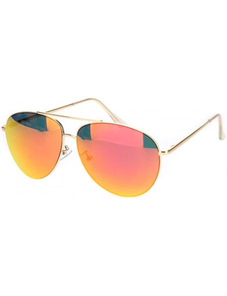 Aviator Color Reflective Mirror Officer Style Cop Metal Rim Sunglasses - Gold Orange Mirror - CE18MI35EU6 $10.58