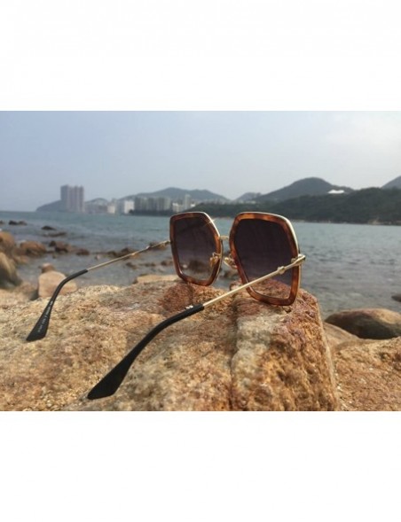 Square Oversized Geometric Sunglasses for Women Fashion Chic Square Aviator Frame - Tortoise - CA18CDCXHI5 $16.90