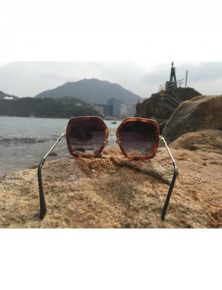 Square Oversized Geometric Sunglasses for Women Fashion Chic Square Aviator Frame - Tortoise - CA18CDCXHI5 $16.90