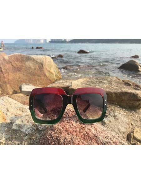 Oversized Designer Oversized Squared Sunglasses for Women Statement Thick Rectangle Frame - Multi-tinted Red Green - C018CD5S...