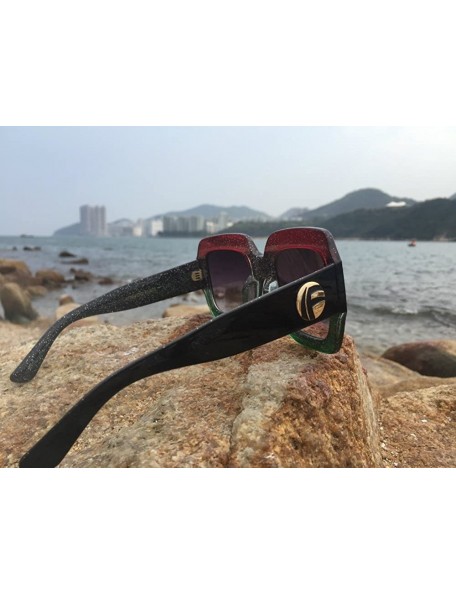 Oversized Designer Oversized Squared Sunglasses for Women Statement Thick Rectangle Frame - Multi-tinted Red Green - C018CD5S...