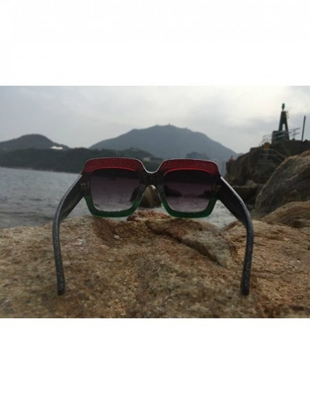 Oversized Designer Oversized Squared Sunglasses for Women Statement Thick Rectangle Frame - Multi-tinted Red Green - C018CD5S...