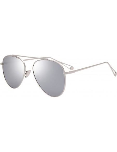 Aviator Classic Aviator Metal Frame Flat Mirror Lens Sunglasses LS5800 - Silver Frame Silver Lenses - CO17Z6A305D $18.19