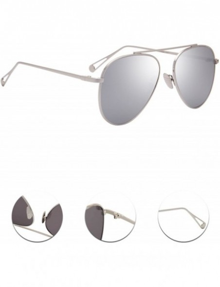 Aviator Classic Aviator Metal Frame Flat Mirror Lens Sunglasses LS5800 - Silver Frame Silver Lenses - CO17Z6A305D $18.19