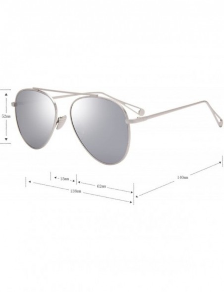 Aviator Classic Aviator Metal Frame Flat Mirror Lens Sunglasses LS5800 - Silver Frame Silver Lenses - CO17Z6A305D $18.19