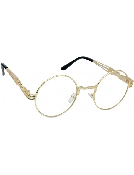 Round Round Metal Steampunk Sunglasses - Gold- Clear Xl - CY18GC3Q65U $20.67