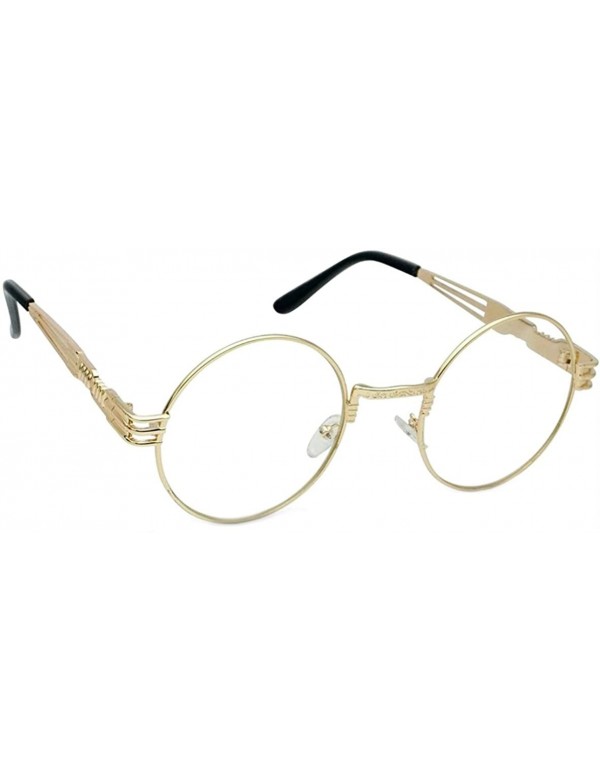 Round Round Metal Steampunk Sunglasses - Gold- Clear Xl - CY18GC3Q65U $21.15