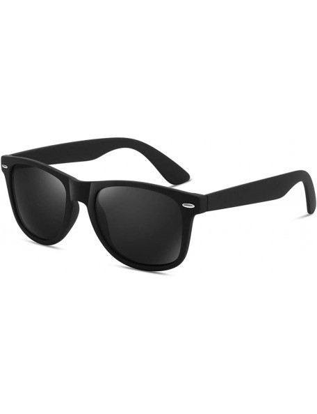 Sport Mirrored Polarized Sunglasses Reflective Sun Glasses for Men Women with UV Protection - Black Frame Black Lens - CV18YE...