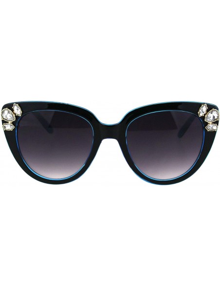 Cat Eye Womens Large Rhinestone Trim Sparkling Plastic Cat Eye Sunglasses - Black Blue - CY18H8L3SOM $15.29