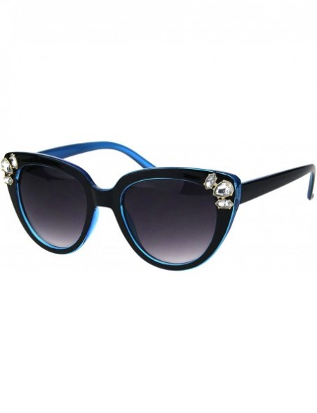 Cat Eye Womens Large Rhinestone Trim Sparkling Plastic Cat Eye Sunglasses - Black Blue - CY18H8L3SOM $15.29