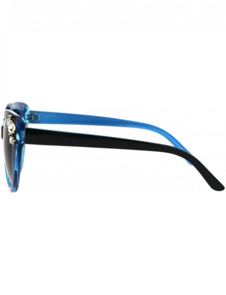 Cat Eye Womens Large Rhinestone Trim Sparkling Plastic Cat Eye Sunglasses - Black Blue - CY18H8L3SOM $15.29