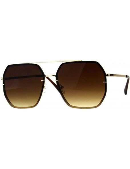 Rectangular Mens Rimless Oversize Designer Fashion Metal Rim Sunglasses - Gold Brown - CC18CMR2XCT $18.16