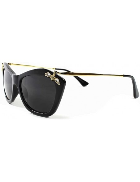 Cat Eye Arm Hot Designer Fashion Vintage Retro Rhinestone Womens Cat Eye Sunglasses - Black - CU189AMGNYS $9.85