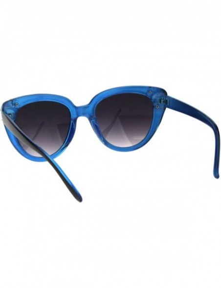 Cat Eye Womens Large Rhinestone Trim Sparkling Plastic Cat Eye Sunglasses - Black Blue - CY18H8L3SOM $15.29