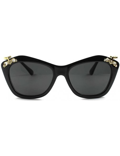 Cat Eye Arm Hot Designer Fashion Vintage Retro Rhinestone Womens Cat Eye Sunglasses - Black - CU189AMGNYS $9.85