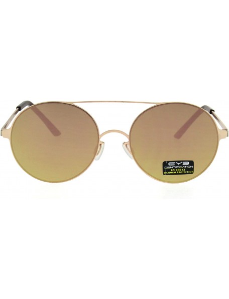 Round Color Mirrored Lens Round Double Bridge Metal Rim Retro Sunglasses - Gold Peach - CD18E64Q9SA $11.06