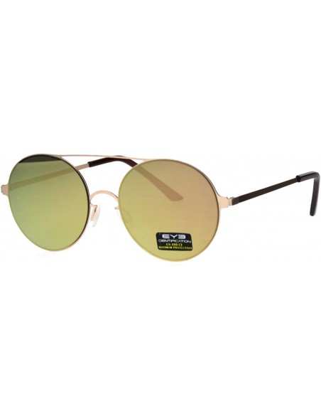 Round Color Mirrored Lens Round Double Bridge Metal Rim Retro Sunglasses - Gold Peach - CD18E64Q9SA $11.06