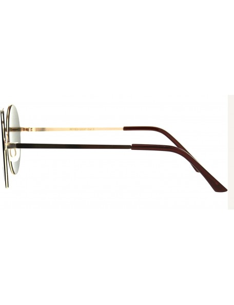 Round Color Mirrored Lens Round Double Bridge Metal Rim Retro Sunglasses - Gold Peach - CD18E64Q9SA $11.06