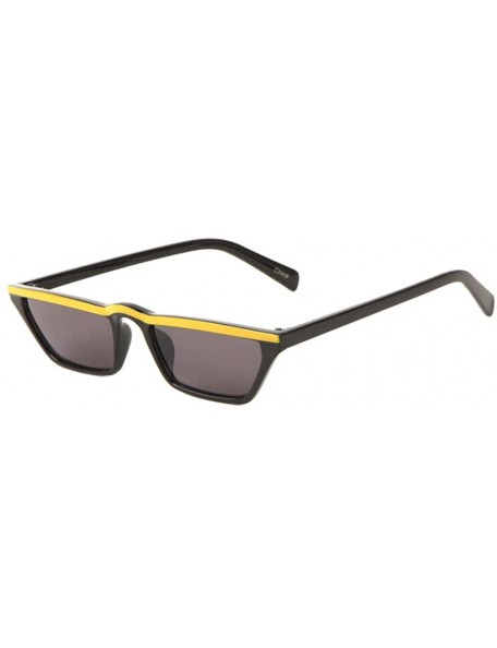 Cat Eye Curved Middle Top Bar Color Line Straight Cat Eye Sunglasses - Black Yellow - C11993XY0M4 $16.33