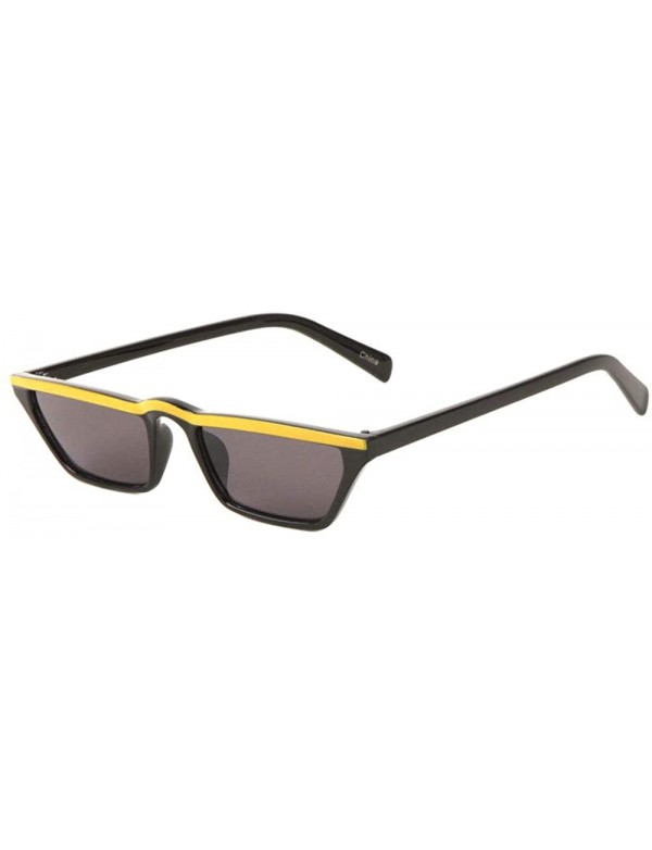 Cat Eye Curved Middle Top Bar Color Line Straight Cat Eye Sunglasses - Black Yellow - C11993XY0M4 $16.33