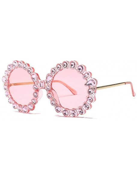 Round 2019 new personality trend street shooting round frame with diamonds ladies sunglasses - Pink - CF18L8922YN $26.39