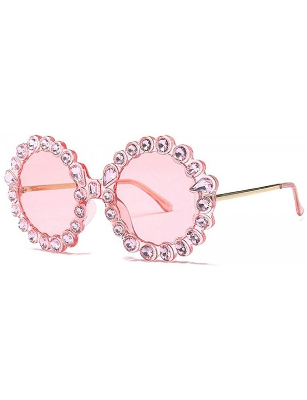 Round 2019 new personality trend street shooting round frame with diamonds ladies sunglasses - Pink - CF18L8922YN $12.08