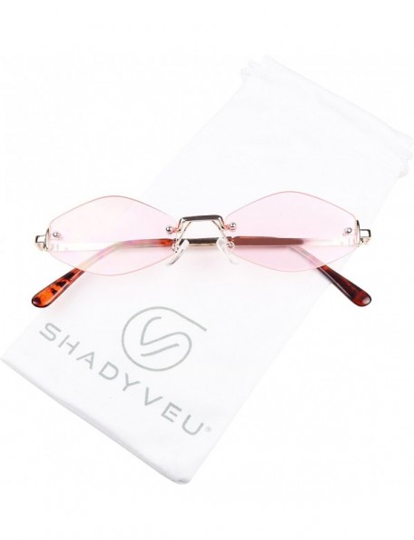 Rimless Slim Narrow Diamond Hexagon Shape Sunglasses Rimless Metal Frame Candy Colored Tint Lens Skinny Fashion Shades - CV18...