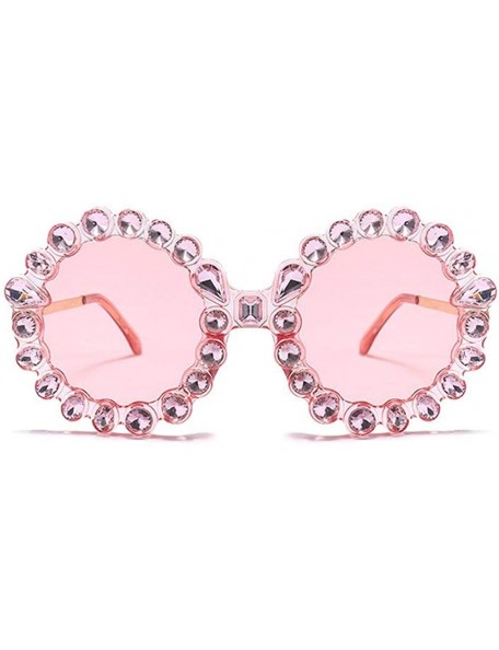 Round 2019 new personality trend street shooting round frame with diamonds ladies sunglasses - Pink - CF18L8922YN $26.39