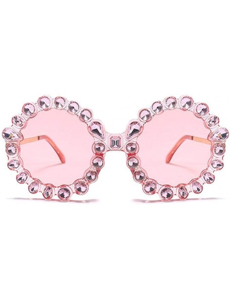 Round 2019 new personality trend street shooting round frame with diamonds ladies sunglasses - Pink - CF18L8922YN $12.08