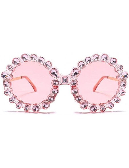 Round 2019 new personality trend street shooting round frame with diamonds ladies sunglasses - Pink - CF18L8922YN $12.08