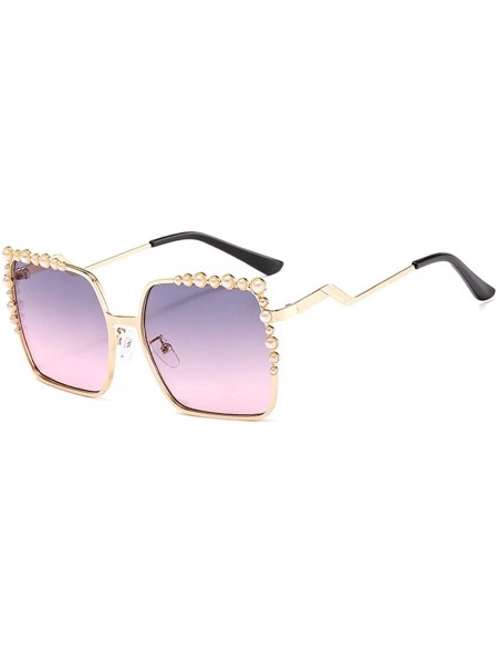 Oversized Womens Oversized Pearl Rhinestone Sunglasses Stylish Design Eyewear - Square Frame Gray Pink Lens - CZ1905MWT5E $10.47