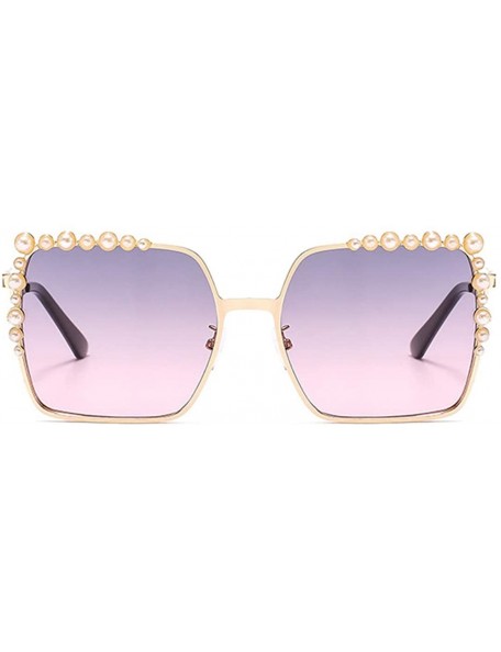 Oversized Womens Oversized Pearl Rhinestone Sunglasses Stylish Design Eyewear - Square Frame Gray Pink Lens - CZ1905MWT5E $10.47