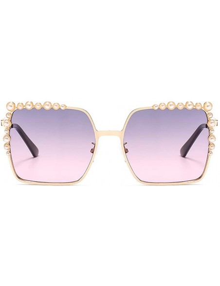 Oversized Womens Oversized Pearl Rhinestone Sunglasses Stylish Design Eyewear - Square Frame Gray Pink Lens - CZ1905MWT5E $10.47