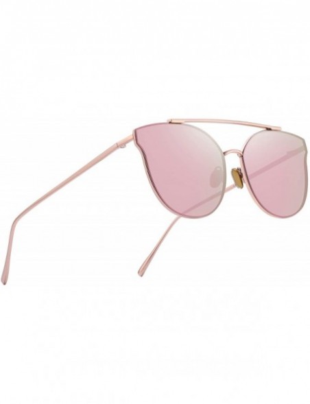 Oversized Fashion Women Cat Eye Sunglasses Coating Mirror Lens Sun glasses UV400 S7882 - Pink Mirror - CC17YDNUWML $11.95