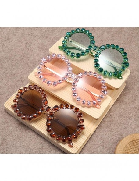 Round 2019 new personality trend street shooting round frame with diamonds ladies sunglasses - Pink - CF18L8922YN $12.08