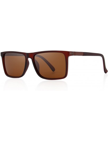 Sport Polarized Rectangle Sports Sunglasses for Driving Fishing Golf Superlight Frame S8296 - Brown - CA1882S6Y80 $13.01