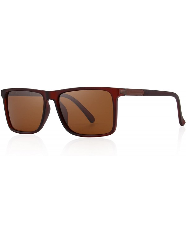 Sport Polarized Rectangle Sports Sunglasses for Driving Fishing Golf Superlight Frame S8296 - Brown - CA1882S6Y80 $13.01
