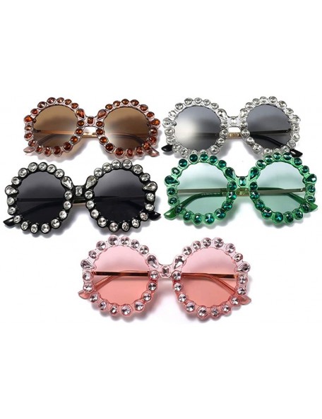 Round 2019 new personality trend street shooting round frame with diamonds ladies sunglasses - Pink - CF18L8922YN $12.08