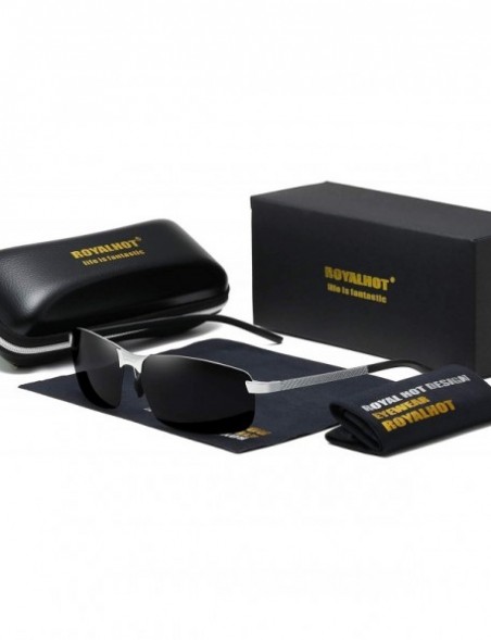 Semi-rimless Polarized Semi-rimless Sunglasses for Men Alloy Rectangular Frame for Driving Fishing UV400 Protection - Silver ...