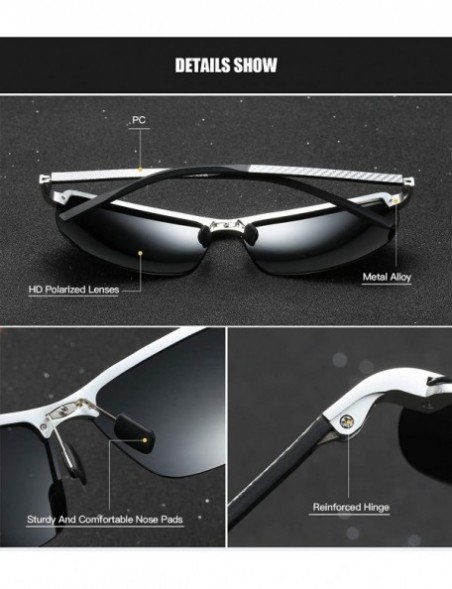 Semi-rimless Polarized Semi-rimless Sunglasses for Men Alloy Rectangular Frame for Driving Fishing UV400 Protection - Silver ...
