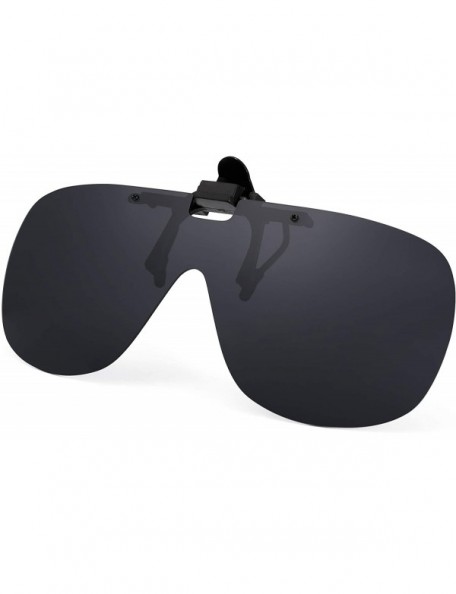 Shield Polarized Clip on Sunglasses Frameless Flip Up One Piece Shield Lens for Prescription Glasses - Grey - C718XWHGURR $10.89