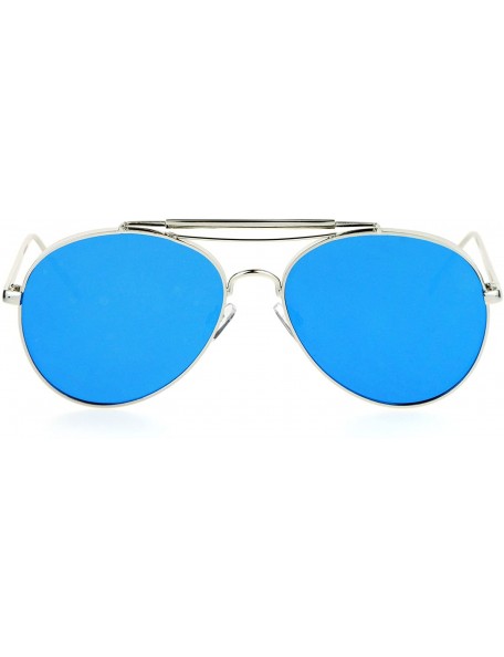 Round Unisex Round Aviator Sunglasses Flat Metal Frame Flat Mirror Lens UV 400 - Silver (Blue Mirror) - CN1872K6LZK $10.57