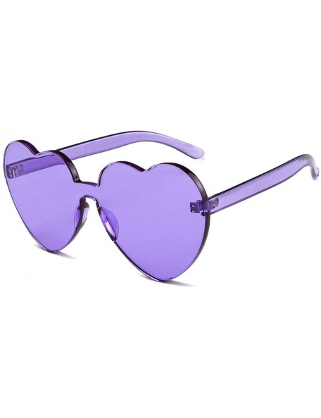Aviator Heart Shape Sunglasses One Piece Transparent Rimless Candy Color Glasses - C Purple - CX19452HN9U $10.40