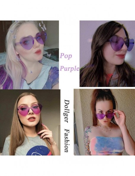 Aviator Heart Shape Sunglasses One Piece Transparent Rimless Candy Color Glasses - C Purple - CX19452HN9U $10.40