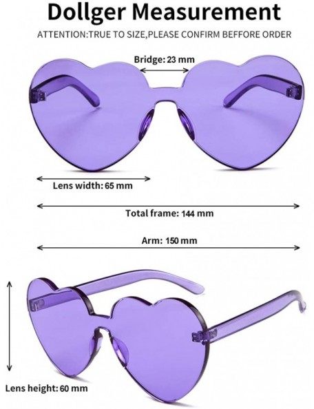 Aviator Heart Shape Sunglasses One Piece Transparent Rimless Candy Color Glasses - C Purple - CX19452HN9U $10.40